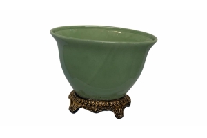 VASO VERDE CERÂMICA EM ACABAMENTOS RESINA P