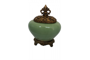 POTE VERDE EM CERÂMICA E ACABAMENTOS EM RESINA P